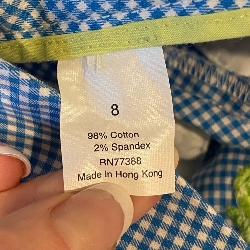 J.Crew Blue White Gingham Lime Green Embroidered Seahorse Pants Lightweight 8 - Picture 6 of 8
